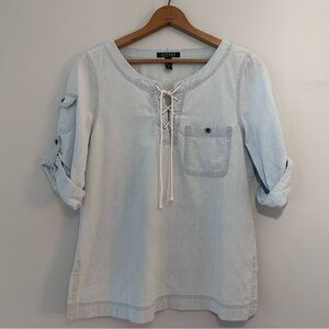Lauren Ralph Lauren Light Blue Lace-Up Denim Pullover